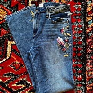 Driftwood Embroidered Kelly Bootcut Jeans with Floral & Bird Detail